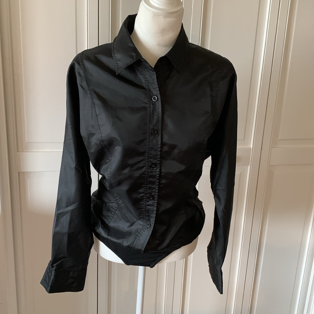 The Look by Randolph Duke vintage Black Satin Snap Crotch Shirt - size 10